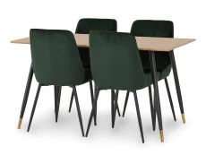Seconique Hamilton 140cm Dining Table with 4 Avery Green Velvet Dining Chairs