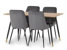 Seconique Hamilton 140cm Dining Table with 4 Avery Grey Velvet Dining Chairs