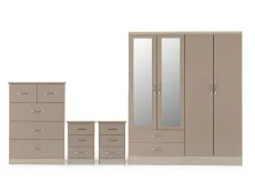 Seconique Seconique Nevada Oyster Gloss and Oak 4 Piece Large Bedroom Furniture Package