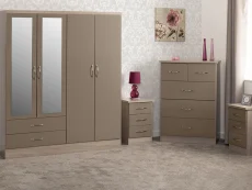 Seconique Seconique Nevada Oyster Gloss and Oak 4 Piece Large Bedroom Furniture Package