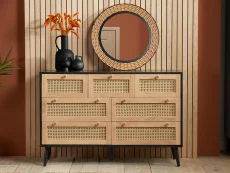 Birlea Croxley Rattan and Black 7 Drawer Chest of Drawers