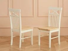 Birlea Furniture & Beds Birlea Chatsworth Set of 2 Cream and Oak Wooden Dining Chairs