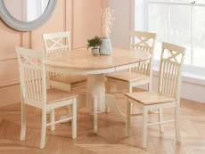 Birlea Chatsworth Cream and Oak Extending Dining Table and 4 Chair Set