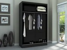 Birlea Furniture & Beds Birlea Lynx Black High Gloss Sliding Door Mirrored Large Double Wardrobe