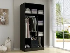 Birlea Furniture & Beds Birlea Lynx Black High Gloss 3 Door 2 Drawer Mirrored Triple Wardrobe