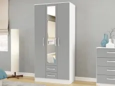 Birlea Furniture & Beds Birlea Lynx Grey High Gloss and White 3 Door 2 Drawer Mirrored Triple Wardrobe