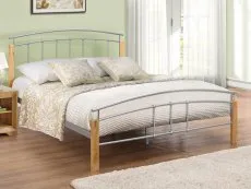Birlea Furniture & Beds Birlea Tetras 4ft6 Double Silver and Beech Metal Bed Frame