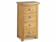 Birlea Furniture & Beds Birlea Woburn 4 Drawer Oak Wooden Narrow Chest of Drawers (Assembled)