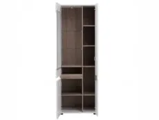 Furniture To Go Chelsea White High Gloss and Truffle Oak Tall Glazed Narrow Display Cabinet (RHD)
