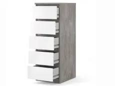 Furniture To Go Naia Grey and White High Gloss 5 Drawer Narrow Chest of Drawers
