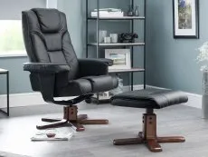 Julian Bowen Julian Bowen Malmo Black Faux Leather Recliner Chair with Footstool