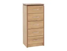 Seconique Seconique Charles Oak 5 Drawer Tall Narrow Chest of Drawers