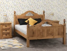 Seconique Seconique Corona Scroll 4ft6 Double Pine Wooden Bed Frame (High Footend)