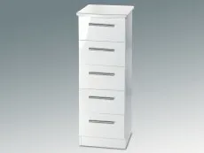 Welcome Welcome Knightsbridge White High Gloss 5 Drawer Tall Narrow Chest of Drawers (Assembled)