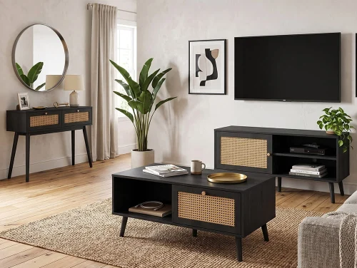 Birlea Croxley Rattan and Black Living Room Furniture