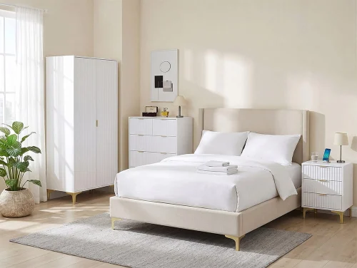Seconique Miami White and Gold Bedroom Furniture