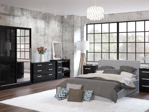 Birlea Lynx Black High Gloss Flat Packed Bedroom Furniture
