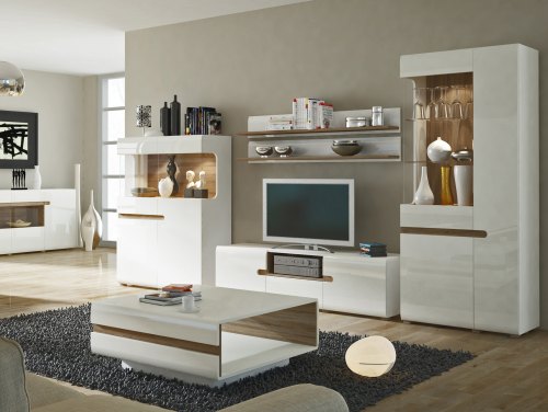 Furniture To Go Chelsea White Gloss and Oak Flat Packed Living Room Furniture