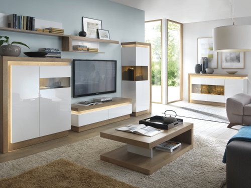 Furniture To Go Lyon White High Gloss and Oak Flat Packed Living Room Furniture