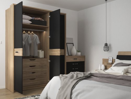 Furniture To Go Monaco Stirling Oak and Black Flat Packed Bedroom Furniture