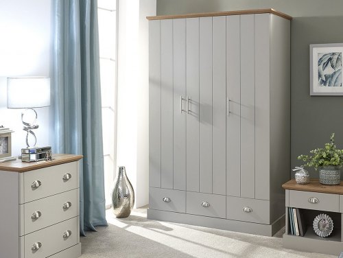 GFW Kendal Light Grey and Oak Flat Packed Bedroom Furniture