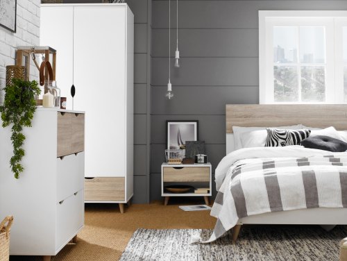 LPD Stockholm White and Oak Flat Packed Bedroom Furniture