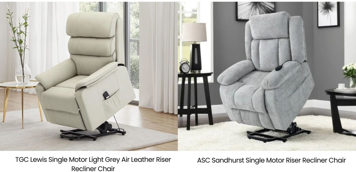 TGC Lewis Single Motor Light Grey Air Leather Riser Recliner Chair ASC Sandhurst Single Motor Riser Recliner Chair