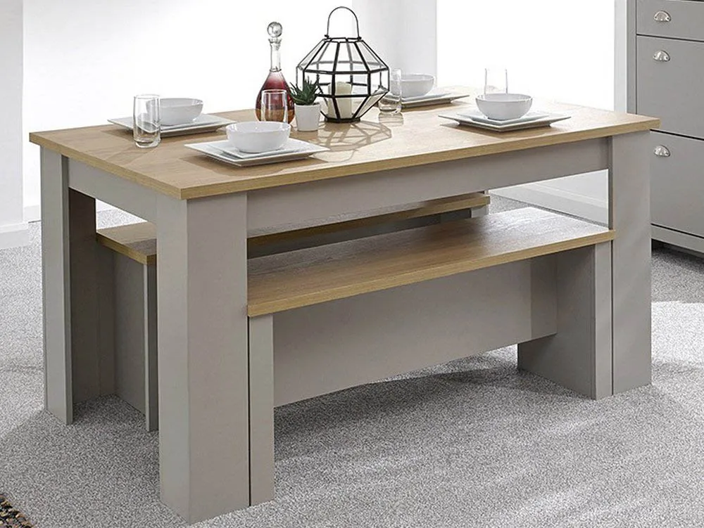 GFW GFW Lancaster 150cm Grey and Oak Dining Table and 2 Bench Set