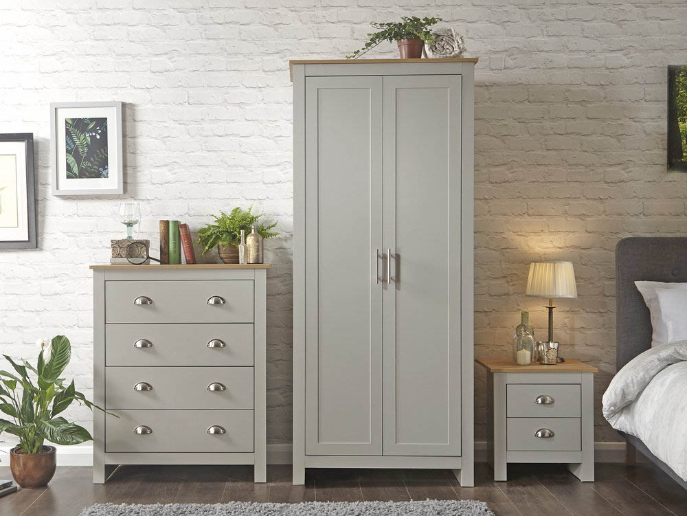 GFW GFW Lancaster Grey and Oak 3 Piece Bedroom Furniture Package (Flat Packed)