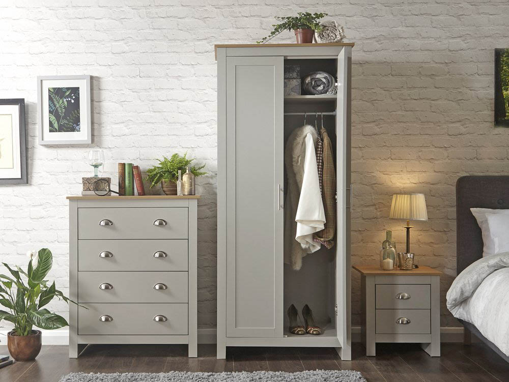 GFW GFW Lancaster Grey and Oak 3 Piece Bedroom Furniture Package (Flat Packed)