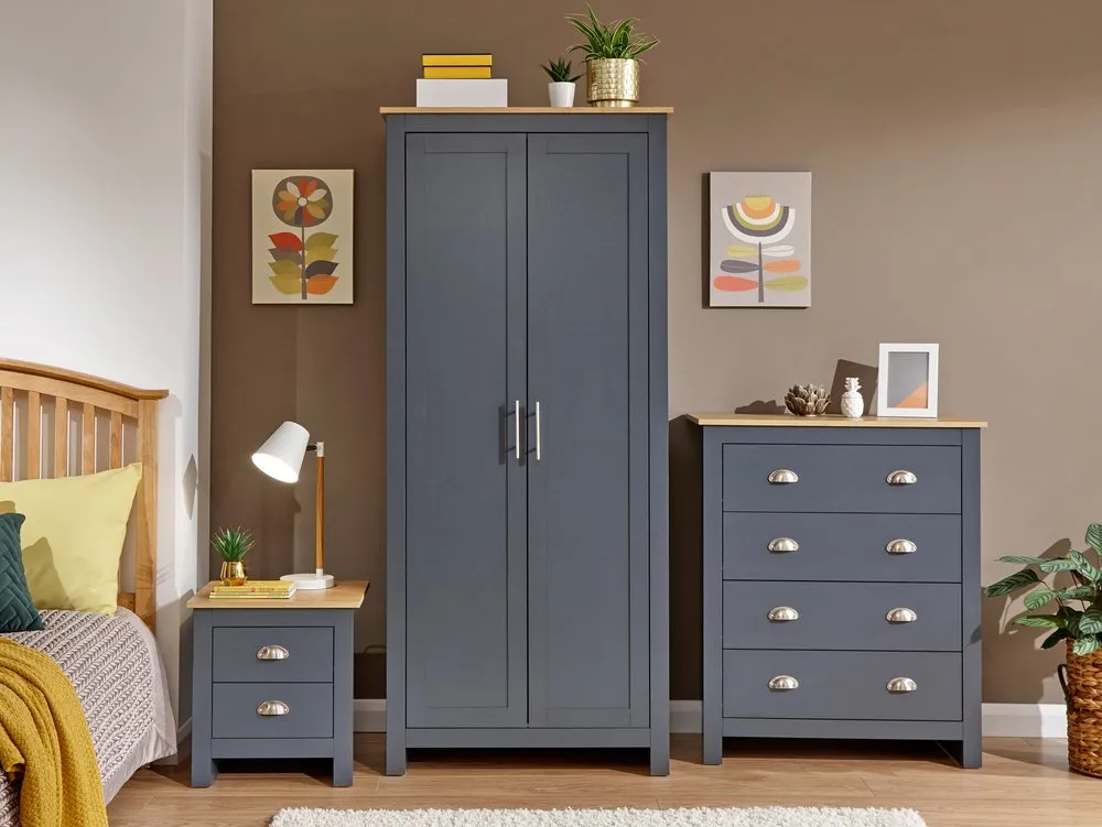 GFW GFW Lancaster Slate Blue and Oak 3 Piece Bedroom Furniture Package