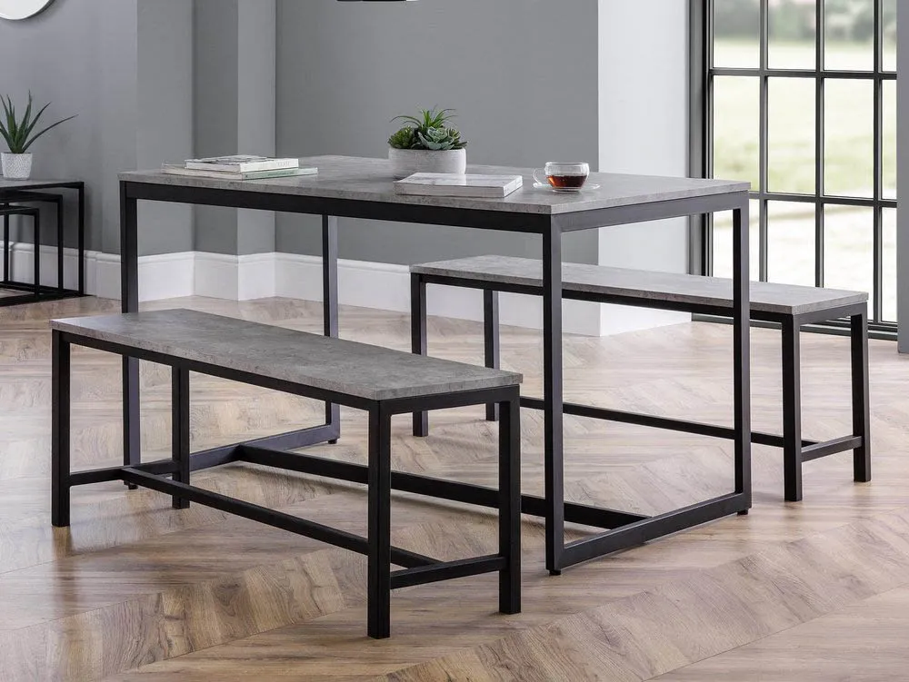 Julian Bowen Julian Bowen Staten Concrete Effect and Black Dining Table and 2 Bench Set