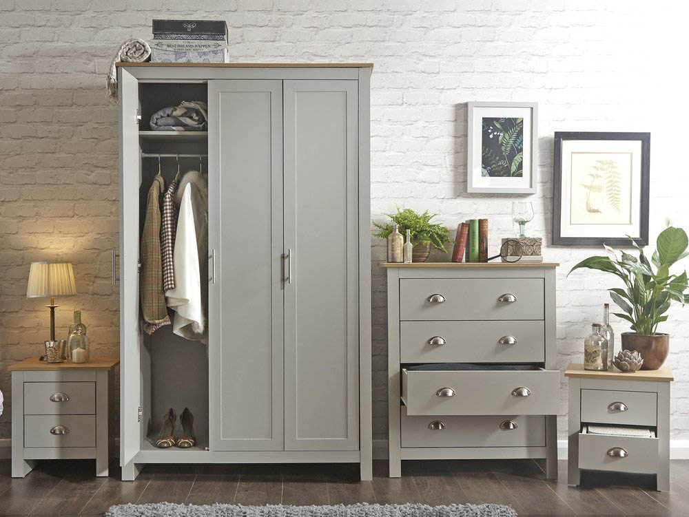 GFW GFW Lancaster Grey and Oak 4 Piece Bedroom Furniture Package (Flat Packed)
