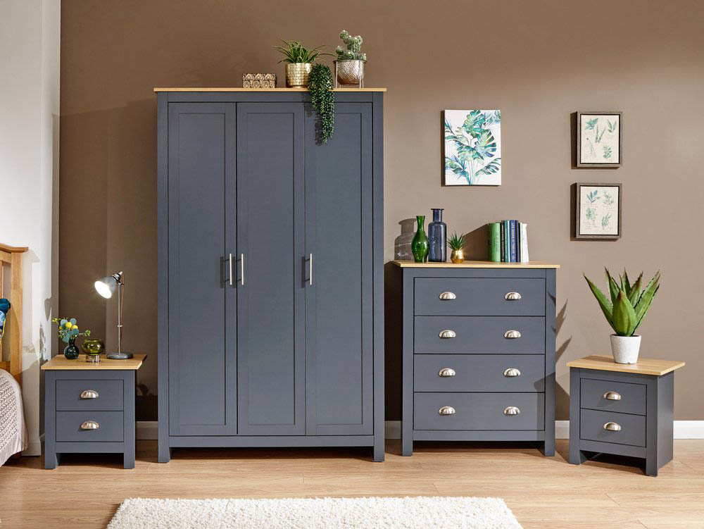 GFW GFW Lancaster Slate Blue and Oak 4 Piece Bedroom Furniture Package (Flat Packed)