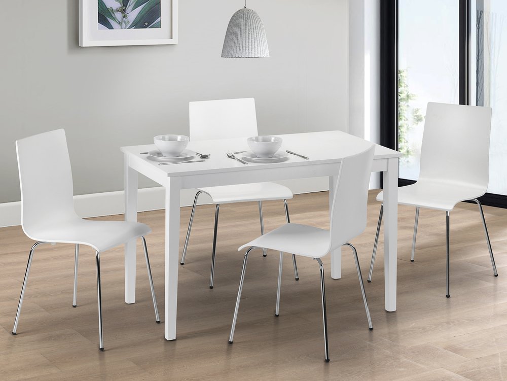 Julian Bowen Julian Bowen Taku White Dining Table and 4 Mandy White Chair Set