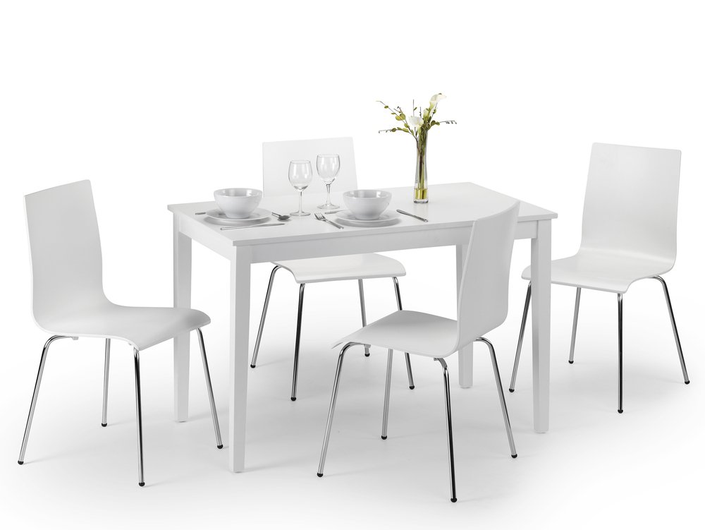 Julian Bowen Julian Bowen Taku White Dining Table and 4 Mandy White Chair Set