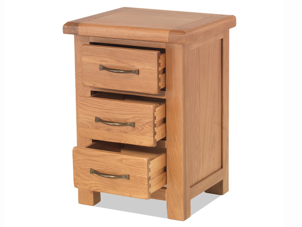 Oak Bedside Table 3 Drawers Wooden Bedside Cabinet Night Stand Bedside Chest Bedroom Furniture Brass Effect Handles 