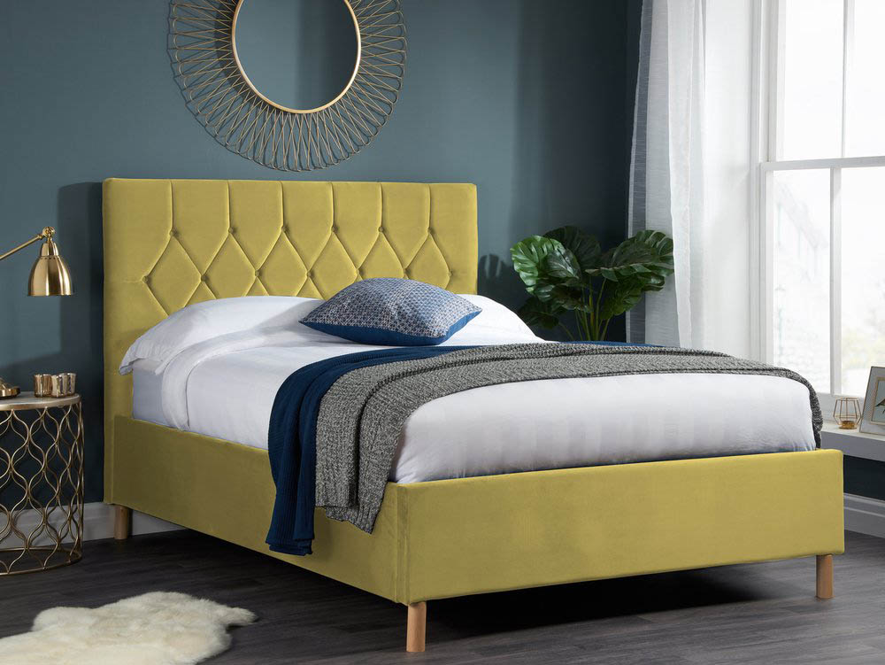 Mustard Upholstered Fabric Bed Frame, Fabric Bed Set King