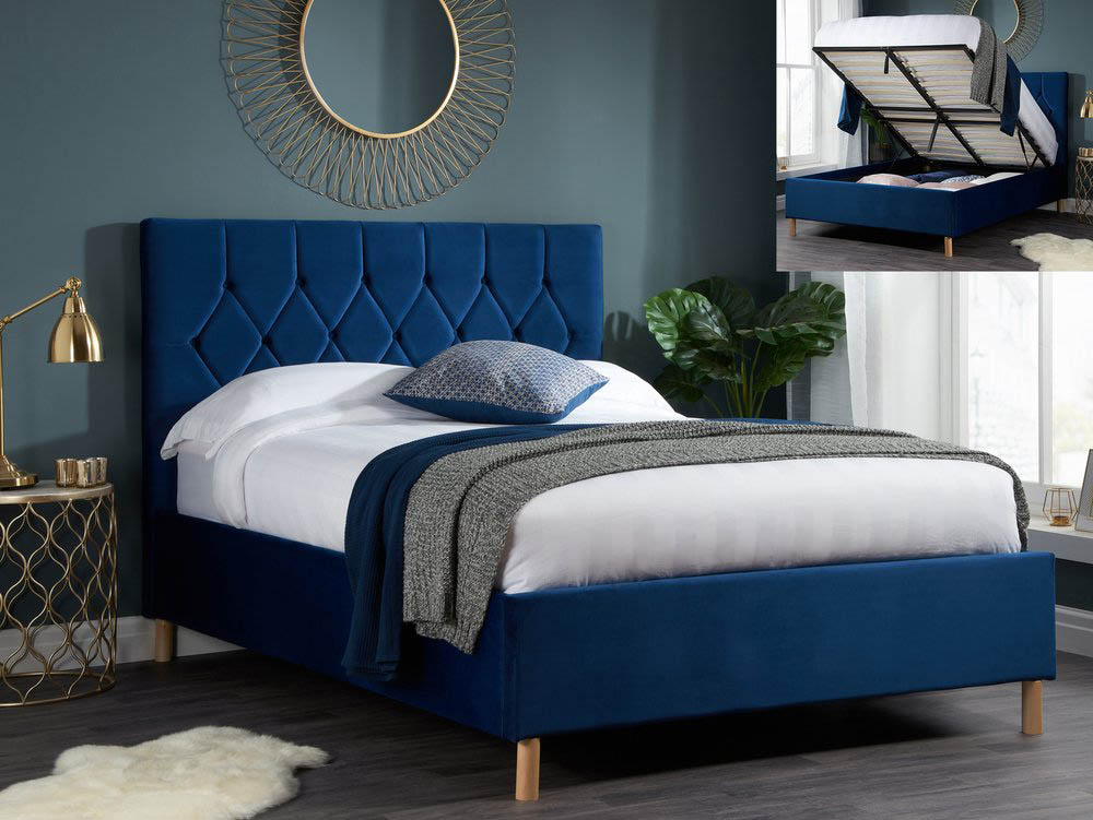 Birlea Birlea Loxley 5ft King Size Midnight Blue Upholstered Fabric Ottoman Bed Frame