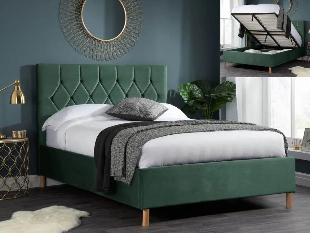 Birlea Furniture & Beds Birlea Loxley 4ft6 Double Green Fabric Ottoman Bed Frame