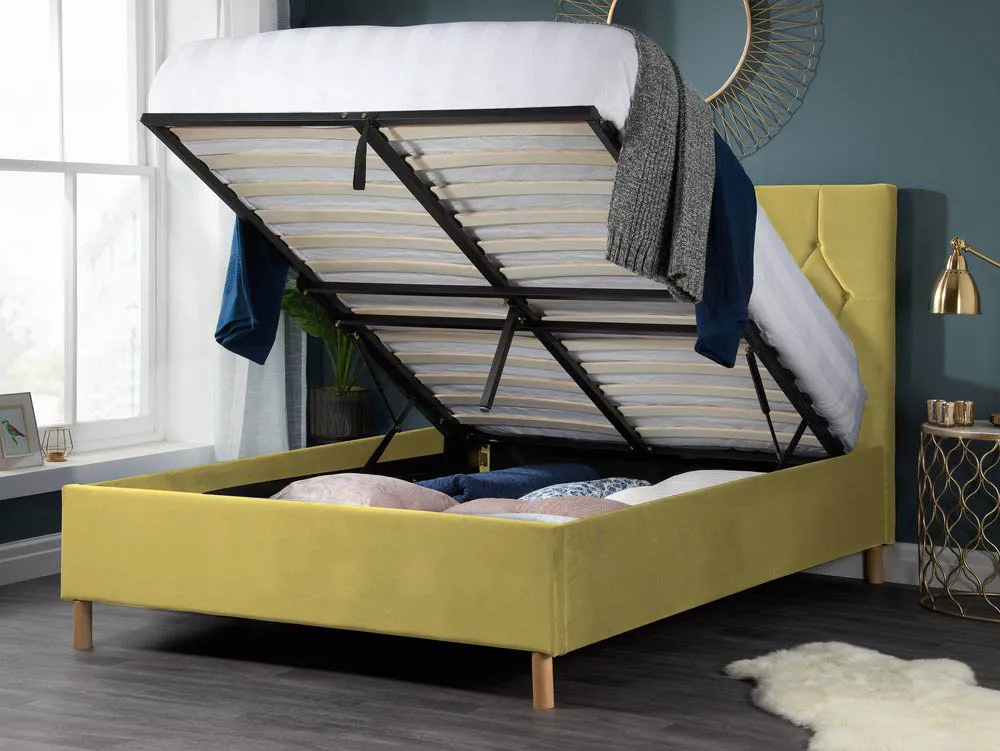 Birlea Furniture & Beds Birlea Loxley 4ft6 Double Mustard Fabric Ottoman Bed Frame