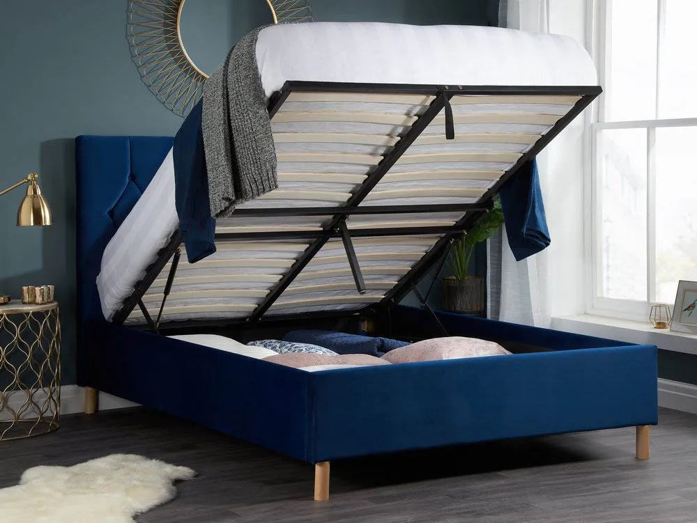 Birlea Furniture & Beds Birlea Loxley 4ft Small Double Midnight Blue Fabric Ottoman Bed Frame