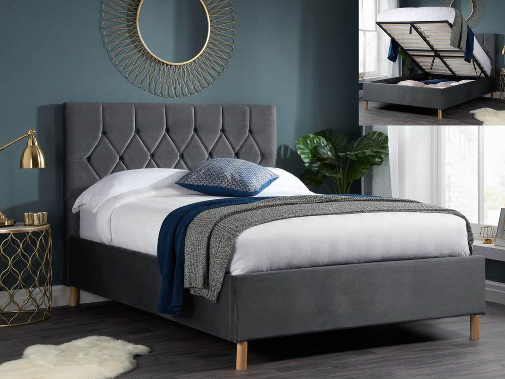 Birlea Birlea Loxley 4ft Small Double Grey Upholstered Fabric Ottoman Bed Frame