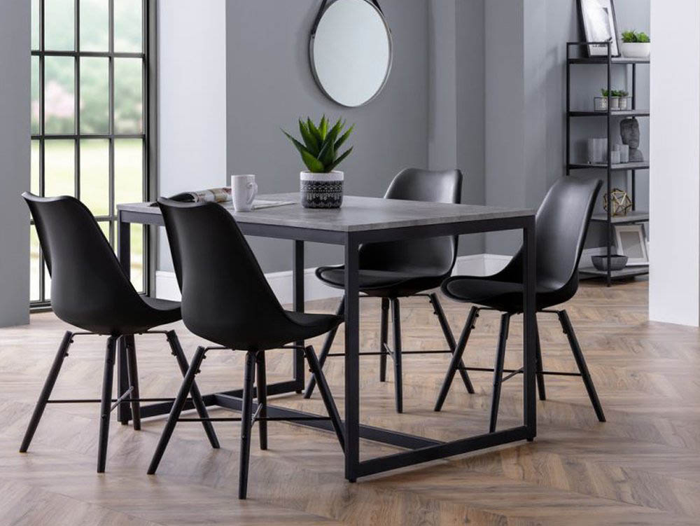 Julian Bowen Julian Bowen Staten 120cm Concrete Effect Dining Table with 4 Kari Black Chairs
