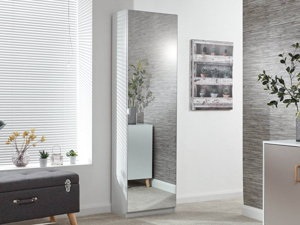 GFW GFW Rhone 180cm White Shoe Cabinet with 1 Mirrored Door (Flat Packed)