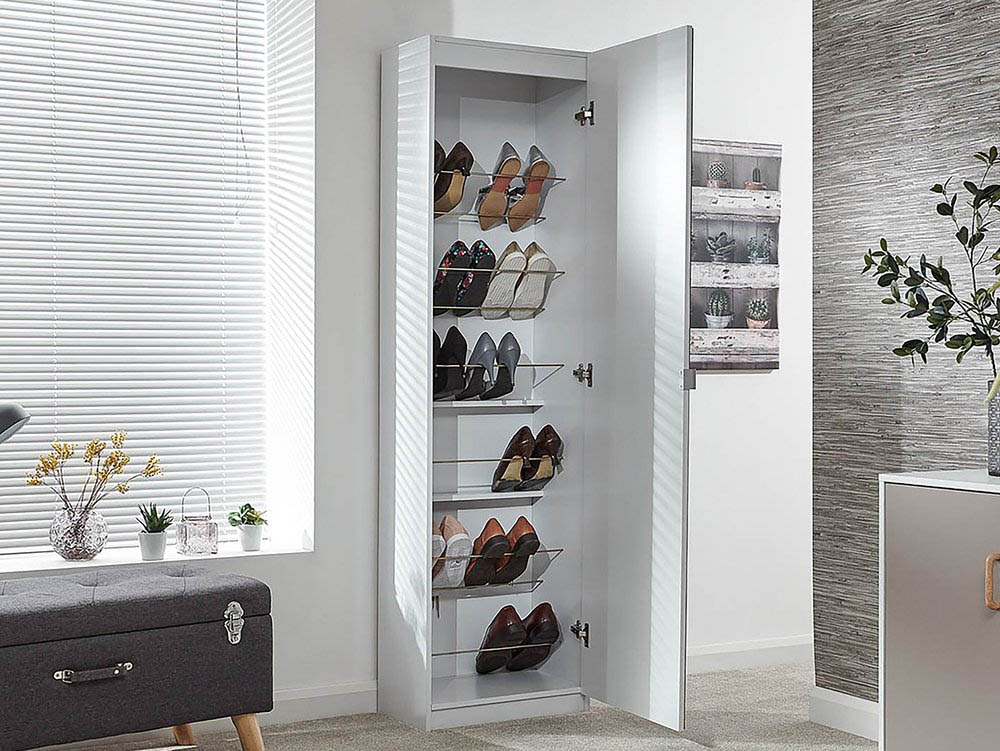 Gfw Rhone 180cm White Shoe Cabinet With 1 Mirrored Door Flat Packed Archers Sleepcentre Gfw Rhone 180cm White Shoe Cabinet With, Mirror Shoe Storage Cabinet Uk