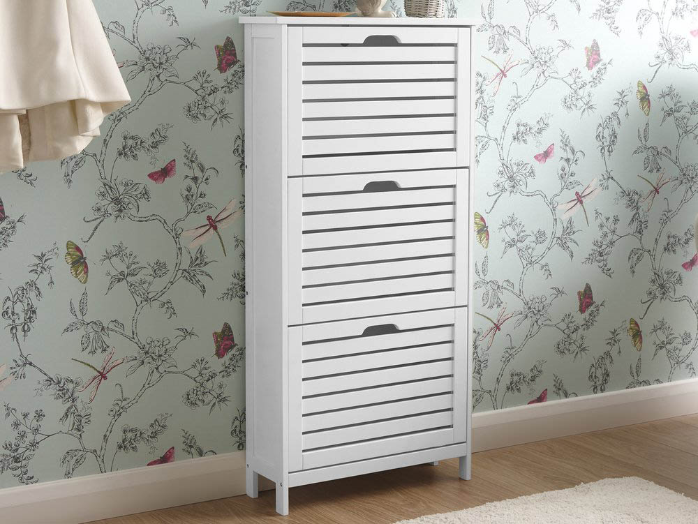 GFW GFW Bergen White 3 Tier Shoe Cabinet (Flat Packed)