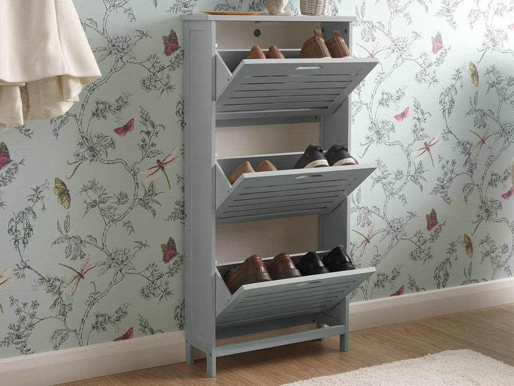 GFW GFW Bergen Grey 3 Tier Shoe Cabinet (Flat Packed)