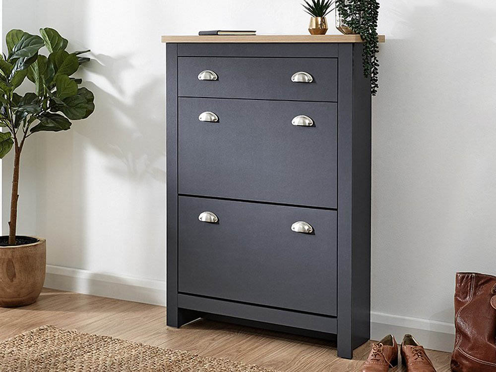 GFW GFW Lancaster Slate Blue and Oak 2 Door 1 Drawer Shoe Cabinet (Flat Packed)