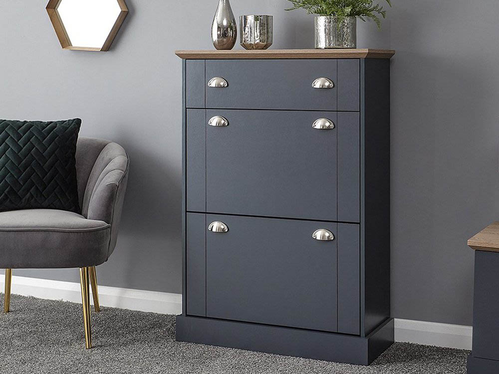GFW GFW Kendal Deluxe Slate Blue and Oak 2 Door 1 Drawer Shoe Cabinet (Flat Packed)